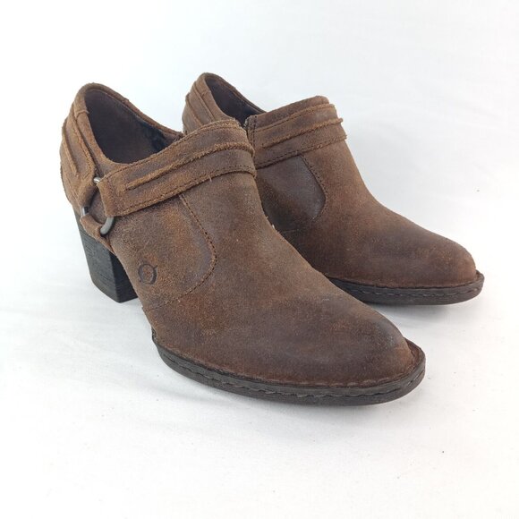 Born Womens Boots Size 7.5 Leather Booties Block Heel Western Brown - Picture 1 of 8